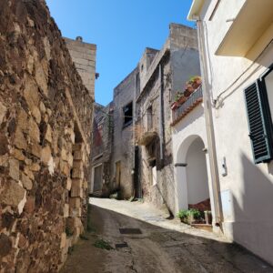 Small street in Italy with flower on balcony